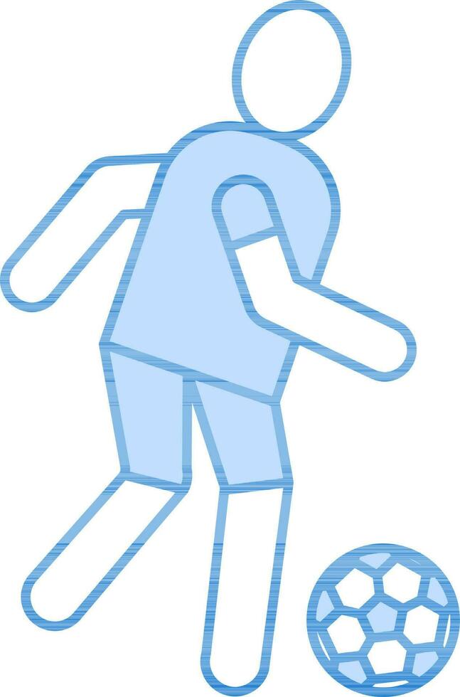 chutando futebol jogador desenho animado personagem azul e branco ícone. vetor