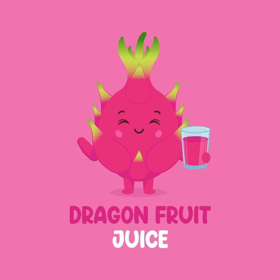 personagem sorridente de suco de fruta de dragão fofo vetor