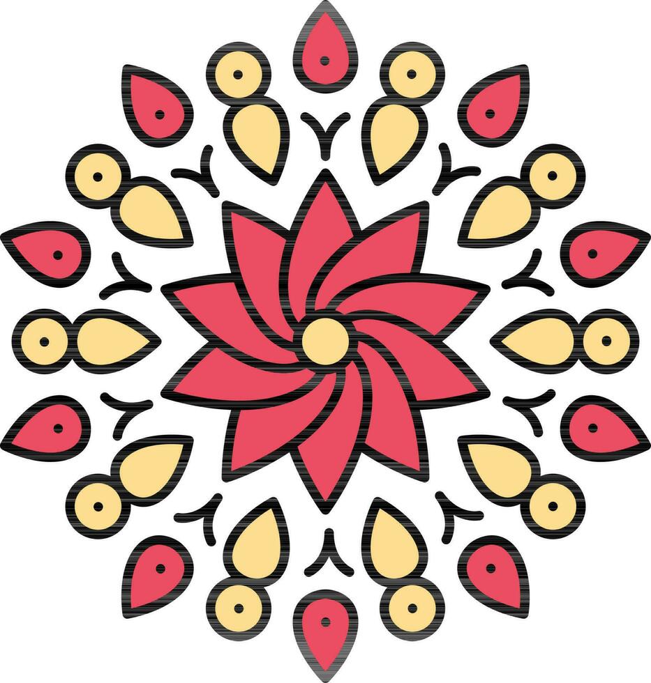 vermelho e amarelo filigrana flor mandala ícone. vetor