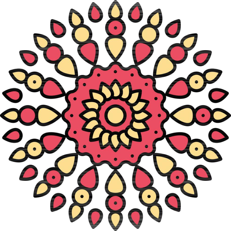 filigrana mandala flor ícone dentro vermelho e amarelo cor. vetor