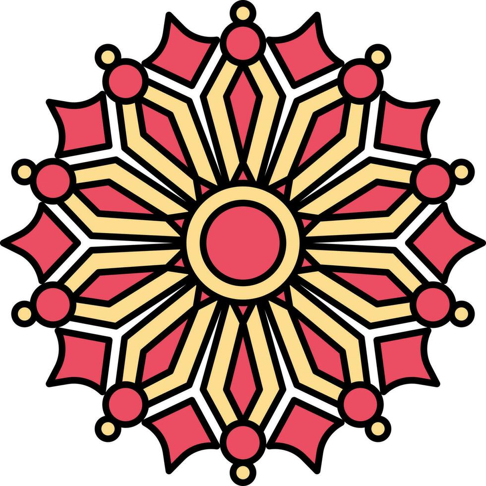 triângulo circular mandala vermelho e amarelo ícone. vetor