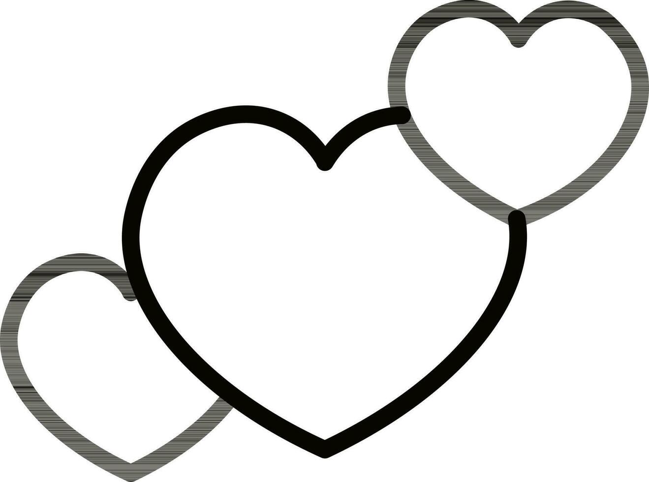 Preto linha arte ilustração do três coração ícone. vetor