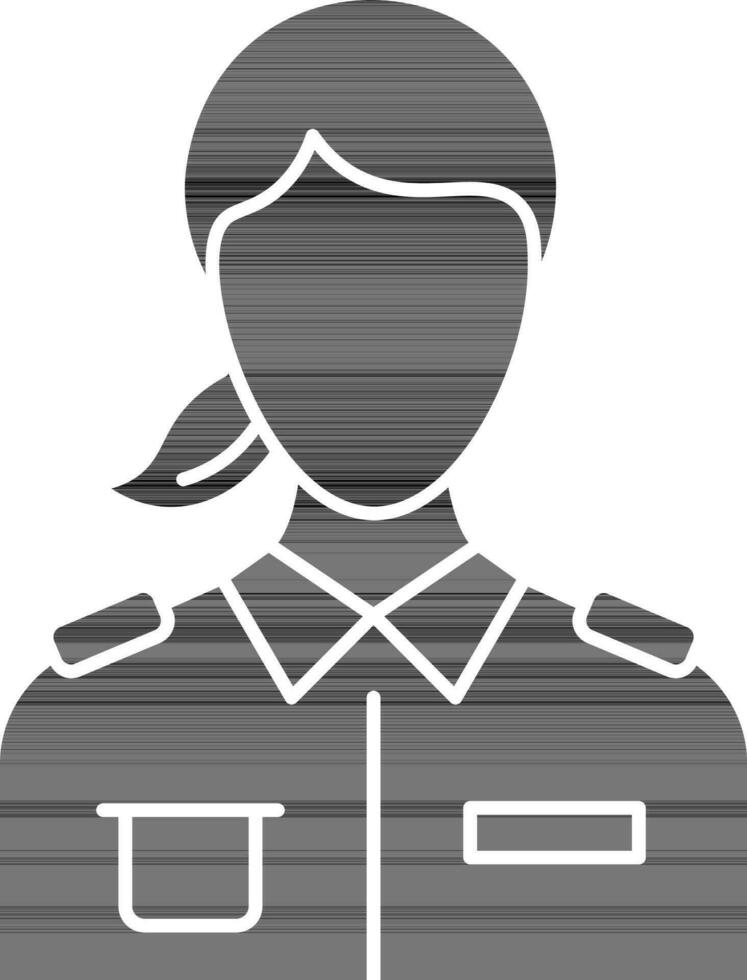 soldado mulher ícone dentro Preto e branco cor. vetor