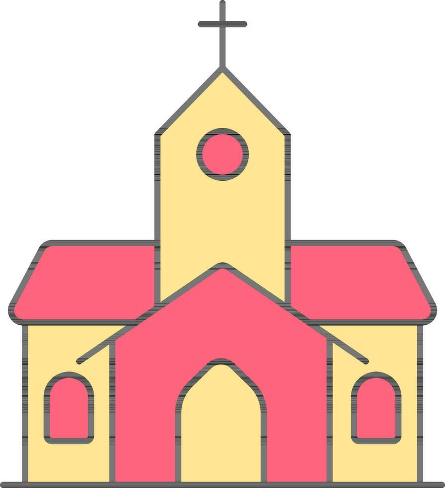 vermelho e amarelo Igreja construção plano ícone ou símbolo. vetor
