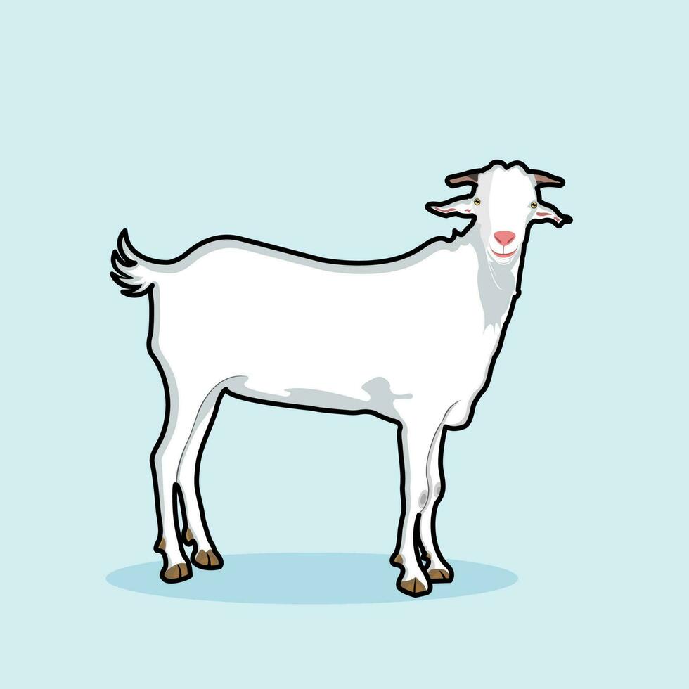 branco masculino bode ou bode doméstico Fazenda animal em pé em suave azul fundo, vetor ilustração