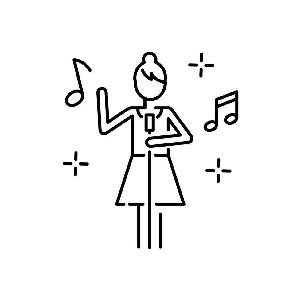cantor mulher ícone linha símbolo. isolado vetor ilustração do ícone placa conceito para seu rede local Móvel aplicativo logotipo ui Projeto. música ou som mp3.