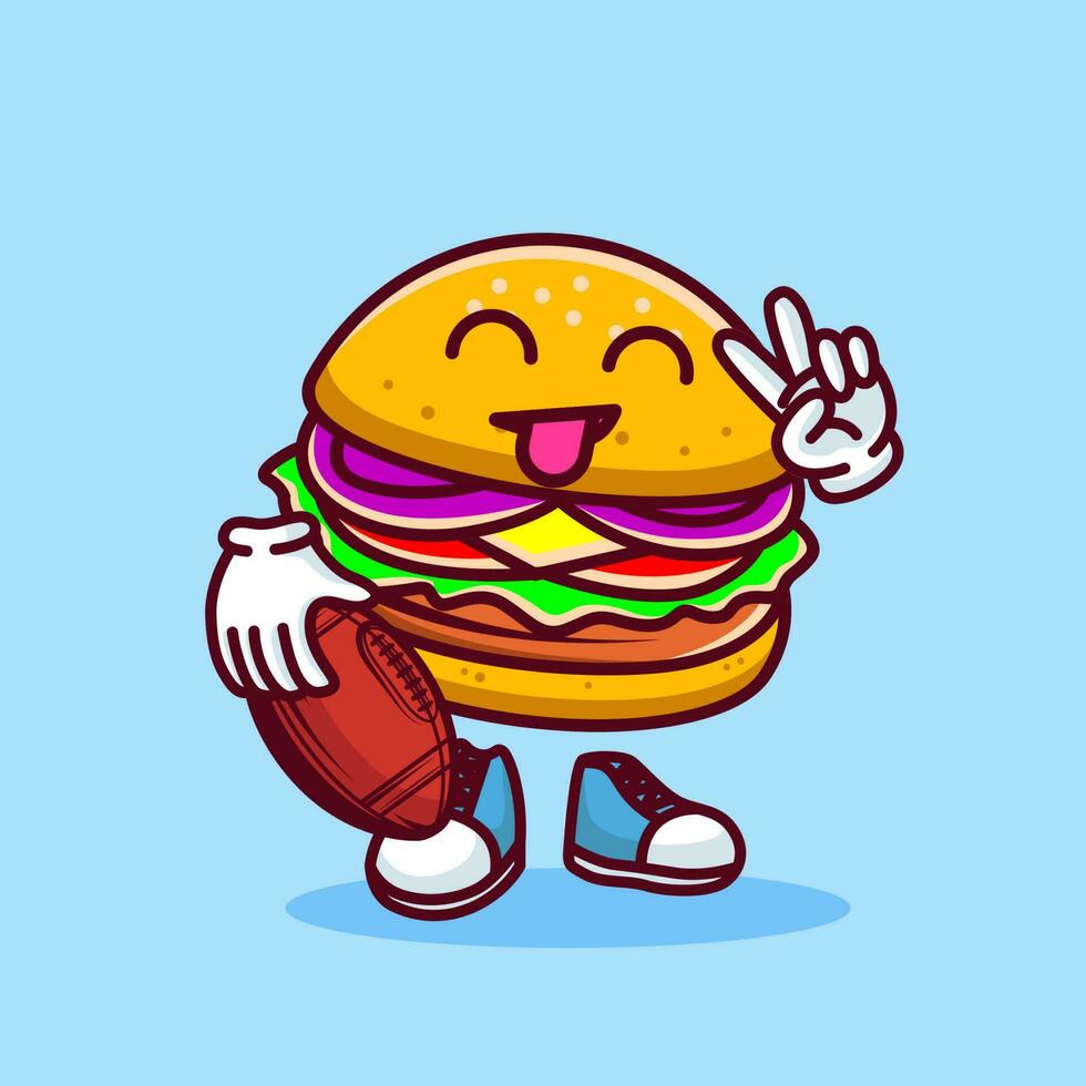 vetor ilustração do kawaii hamburguer desenho animado personagem com americano futebol. vetor eps 10