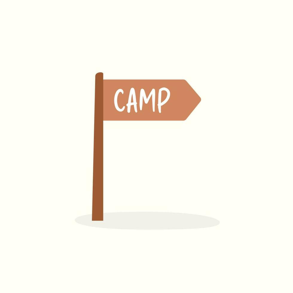 acampamento de madeira placa publicar, caminhada e acampamento equipamento ilustração vetor