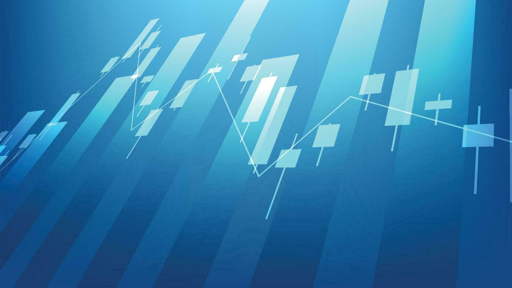 conceito de situação de economia. estatísticas de negócios financeiros com gráfico de barras e gráfico de velas mostram o preço do mercado de ações e câmbio em fundo azul vetor