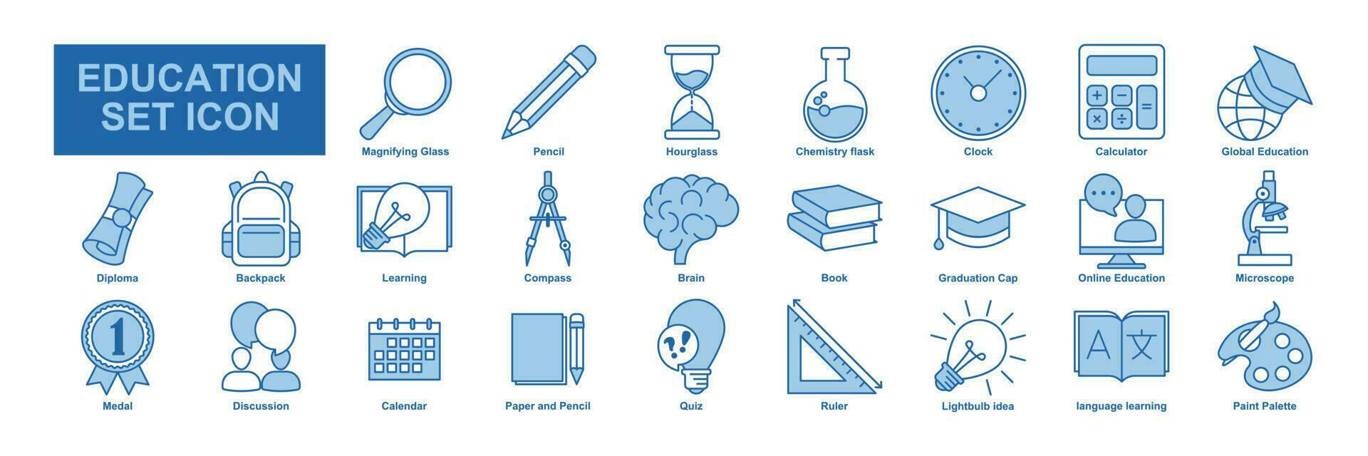 e-learning Educação elementos plano conjunto ícone símbolo modelo para gráfico e rede Projeto coleção. livro, microscópio, certificado, diploma, lápis e Mais logotipo vetor ilustração