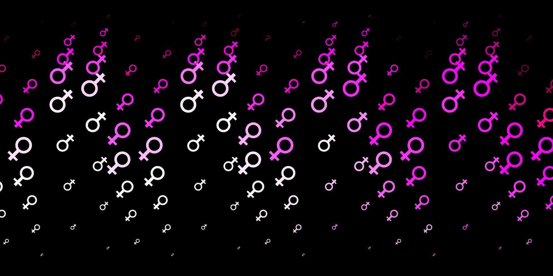 textura vector rosa escuro com símbolos dos direitos das mulheres.