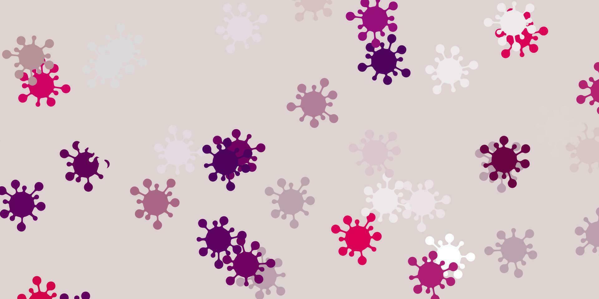 pano de fundo vector roxo claro com símbolos de vírus.