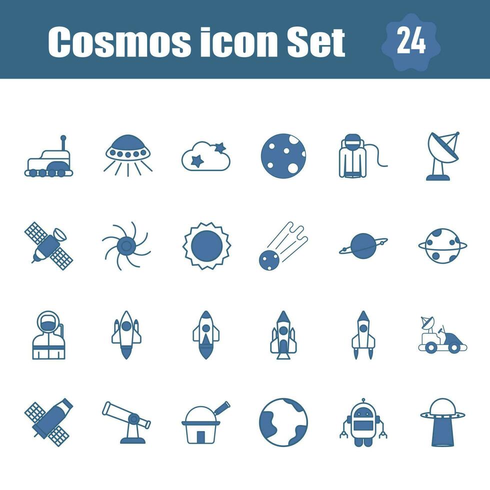 azul e branco conjunto do cosmos ícone dentro plano estilo. vetor