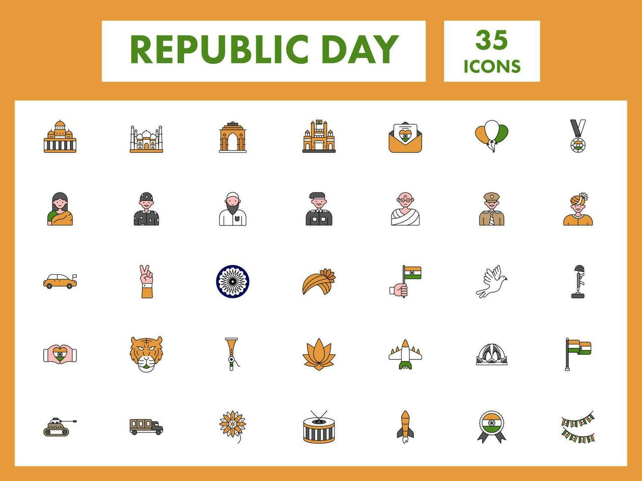 colorida conjunto do república dia festival plano ícone. vetor