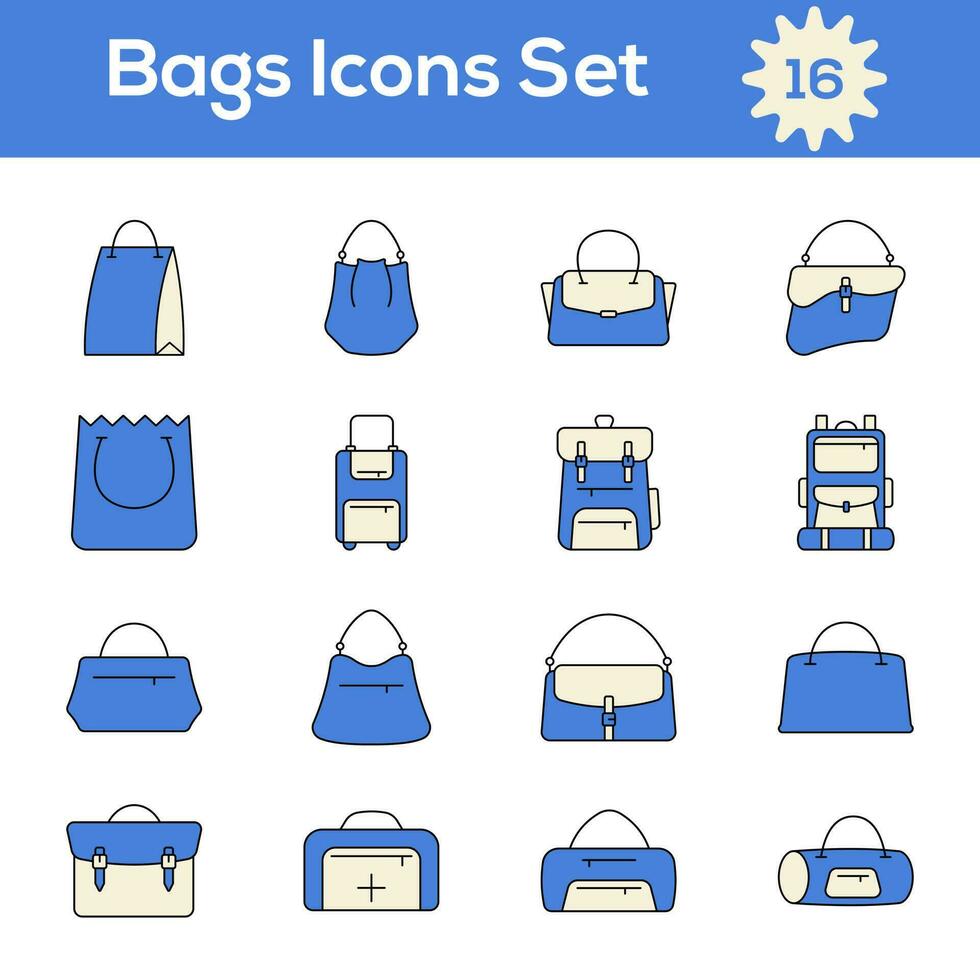 azul e bege cor conjunto do bolsas ícone dentro plano estilo. vetor