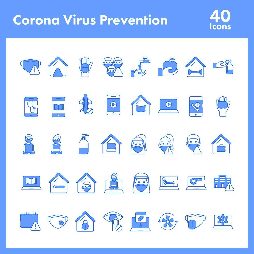 azul e branco cor conjunto do coronavírus prevenção ícone. vetor
