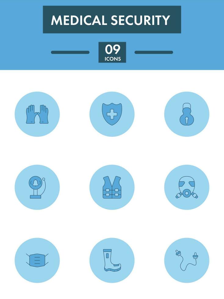 azul cor conjunto do médico segurança ícone dentro plano estilo. vetor