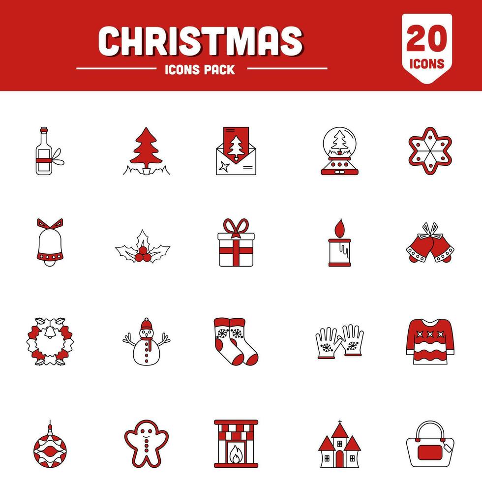 plano estilo Natal ícone conjunto dentro vermelho e branco cor. vetor