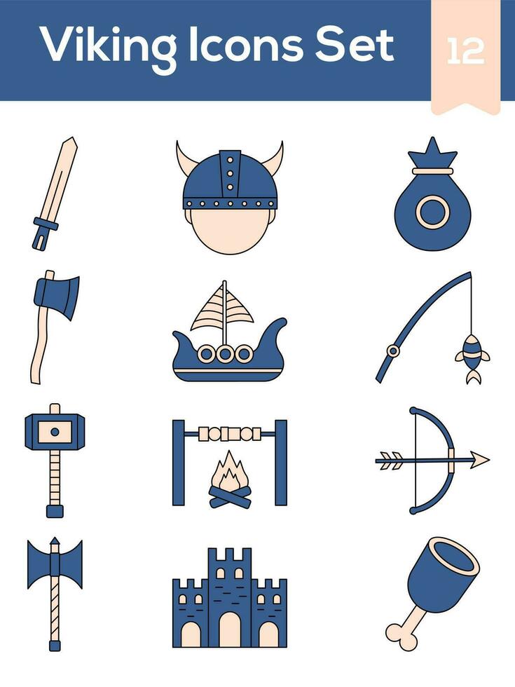 viking ícones conjunto dentro pêssego e azul cor. vetor
