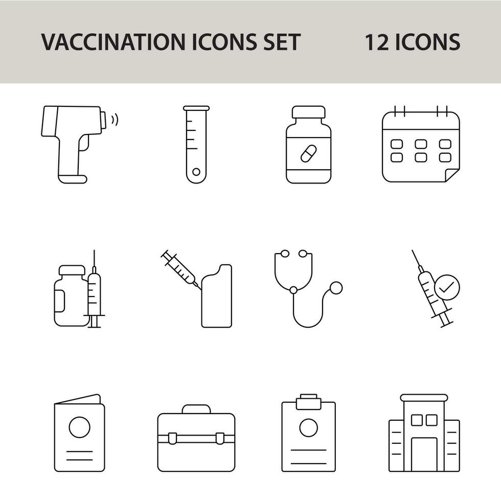 Preto linha arte conjunto do vacinação ícone dentro plano estilo. vetor