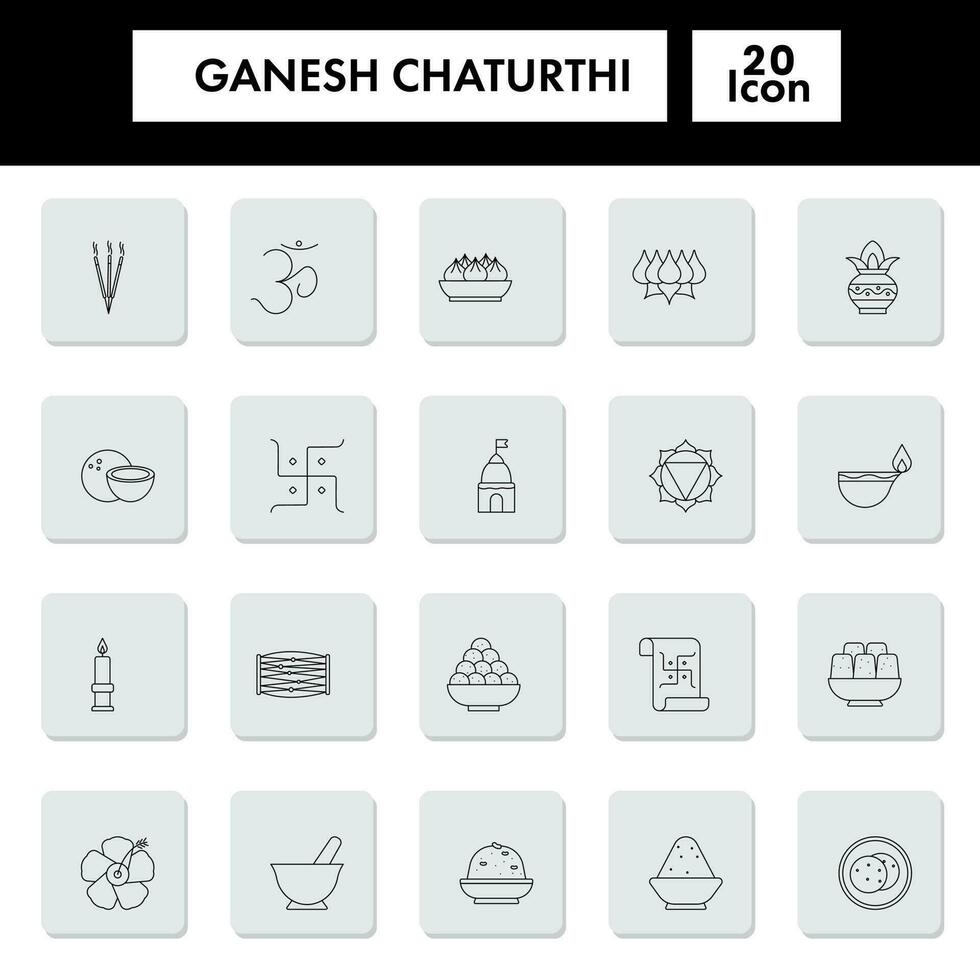 ilustração do ganesh chaturthi ícone conjunto dentro linha arte. vetor