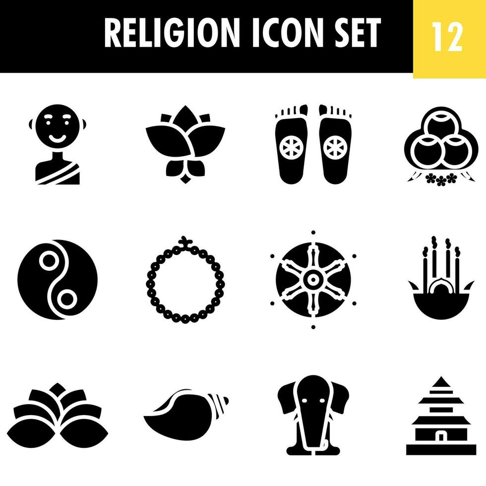 glifo estilo religião ícone conjunto em branco fundo. vetor
