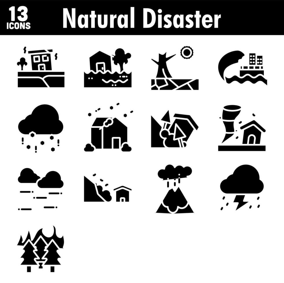 ilustração do natural desastre ícone conjunto dentro glifo. vetor
