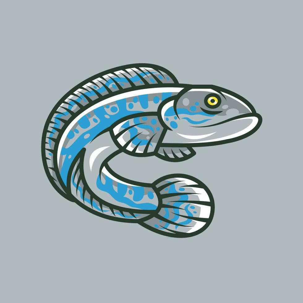 Ilustração de vetor de peixe cabeça de cobra azul bonito dos