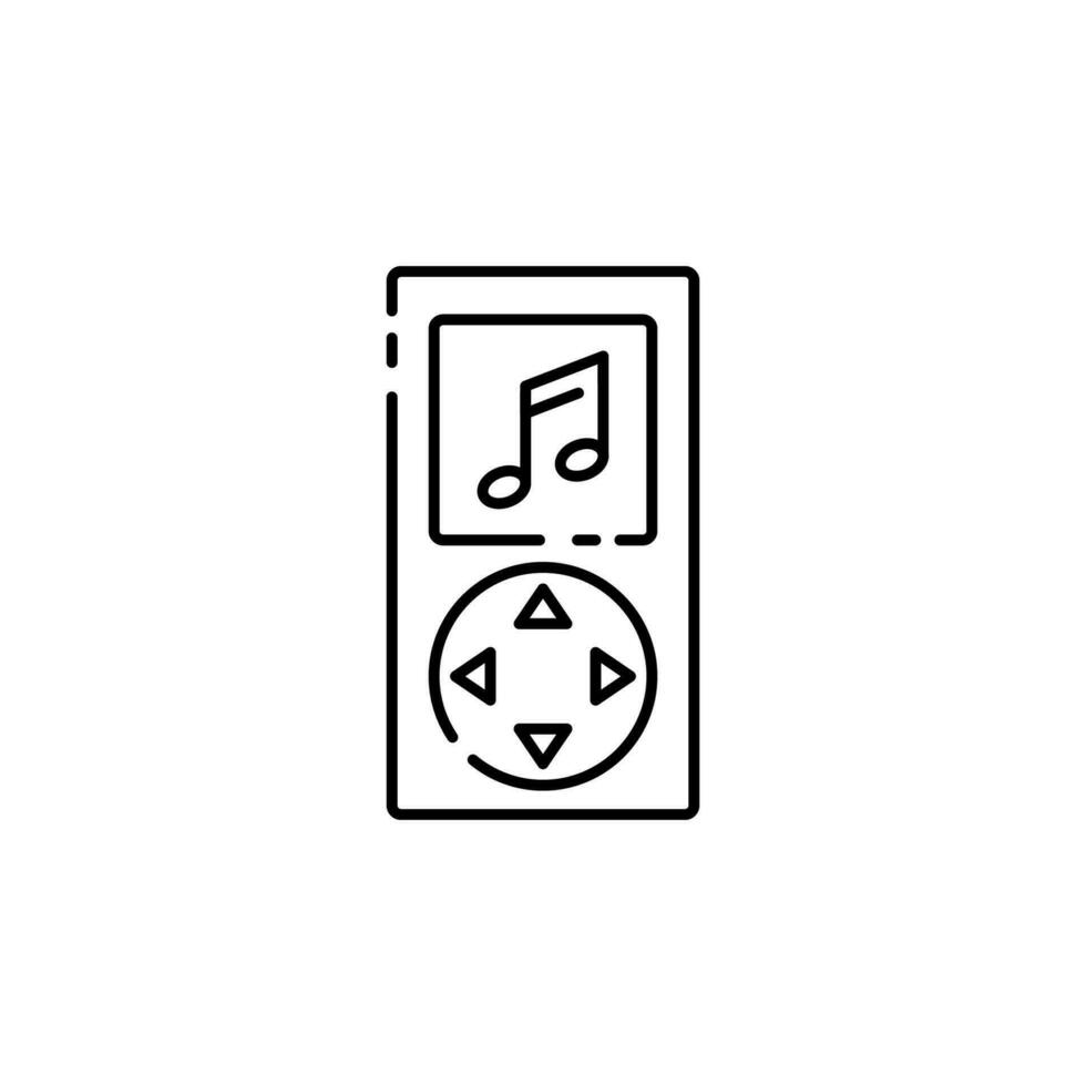 reprodutor de música linha ícone. célula telefone som linear estilo placa para Móvel conceito e rede Projeto. Smartphone com música notas esboço vetor ícone. símbolo, logotipo ilustração. vetor gráficos.