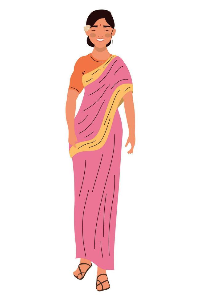 indiano mulher com Rosa traje personagem vetor