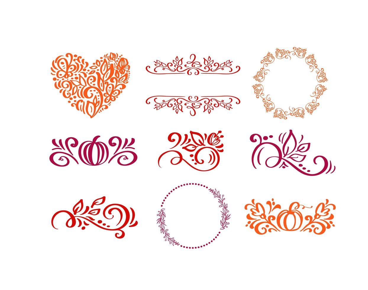 conjunto de vetores de elementos florais do doodle. coleção de florescer de outono. design gráfico de flores. mão desenhada vector conjunto de botânica. decoração moderna de outono