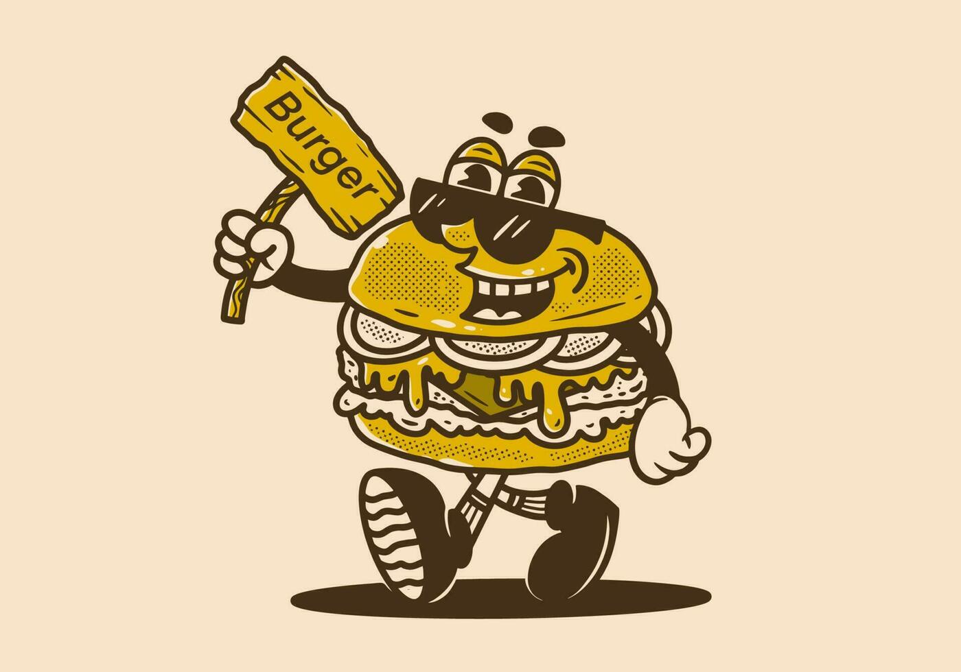 vintage mascote personagem Projeto do hamburguer vetor
