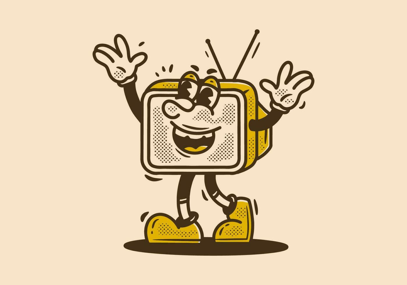 mascote personagem do analógico televisão com feliz face vetor