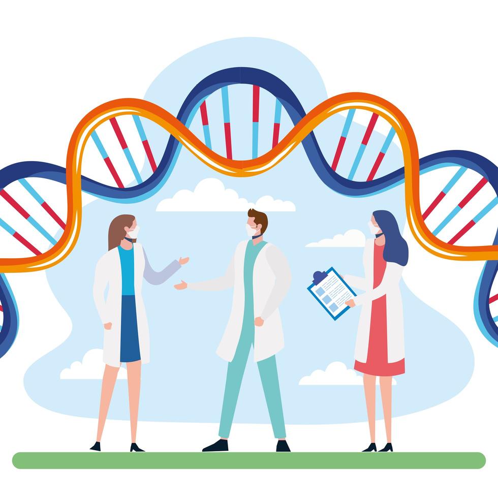 médicos e molécula de DNA vetor