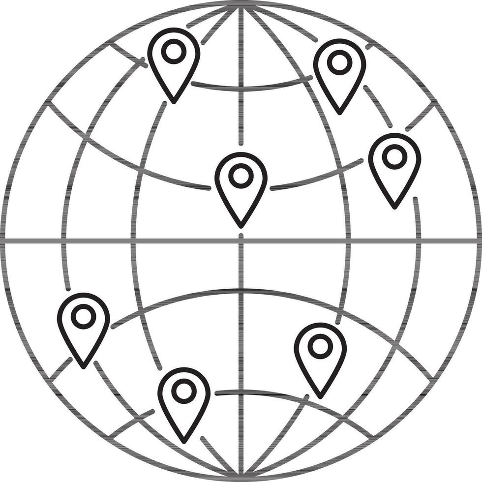 ilustração do globo com mapa alfinetes. vetor