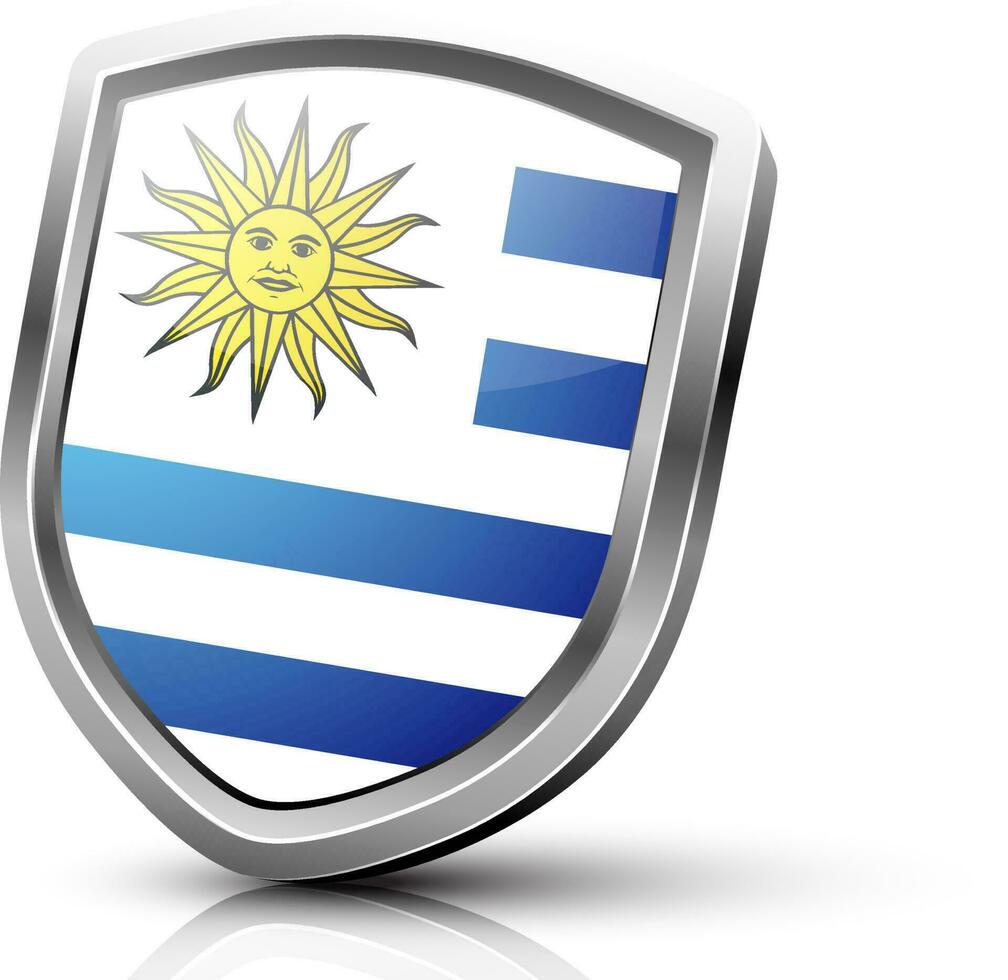 Uruguai bandeira com Sol símbolo dentro lustroso escudo. vetor