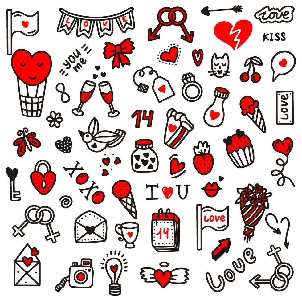 dia dos namorados amor ilustração doodles.vector no estilo doodle. design para dia dos namorados, casamento, cartões comemorativos vetor