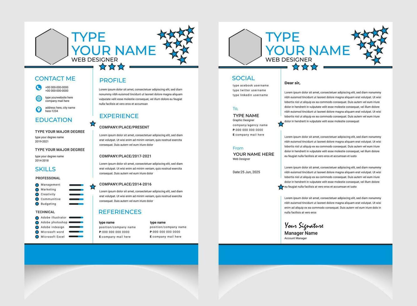 profissional cv ou currículo modelo Projeto com carta cobrir Projeto. vetor