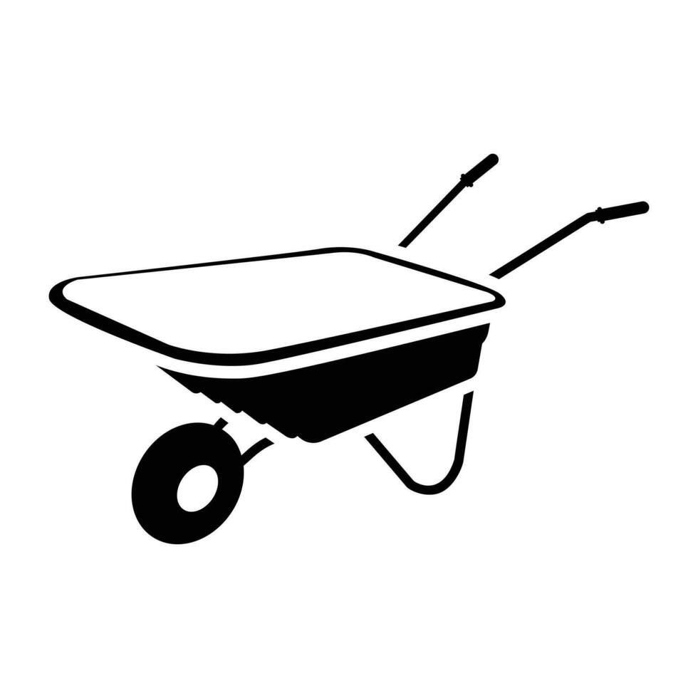 carrinho com 1 roda e dois alças, mostrando carrinho de mão ícone vetor