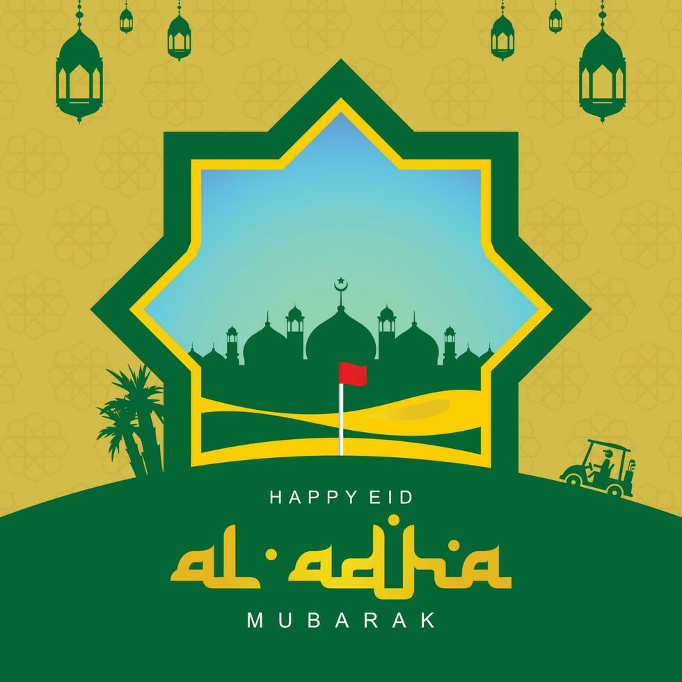 eid Mubarak islâmico cumprimento cartão vetor Projeto ilustração com golfe curso fundo tema