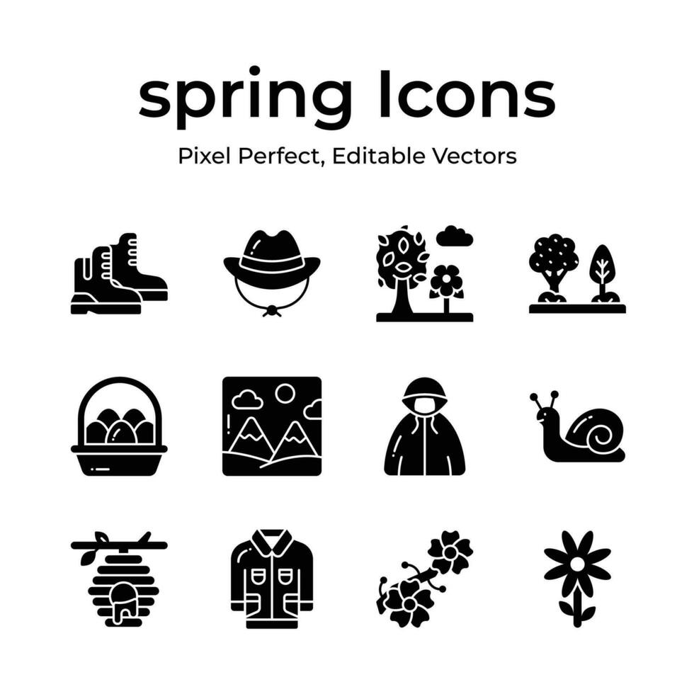 criativamente projetado Primavera vetores, agricultura, jardinagem e agricultura ícones conjunto vetor