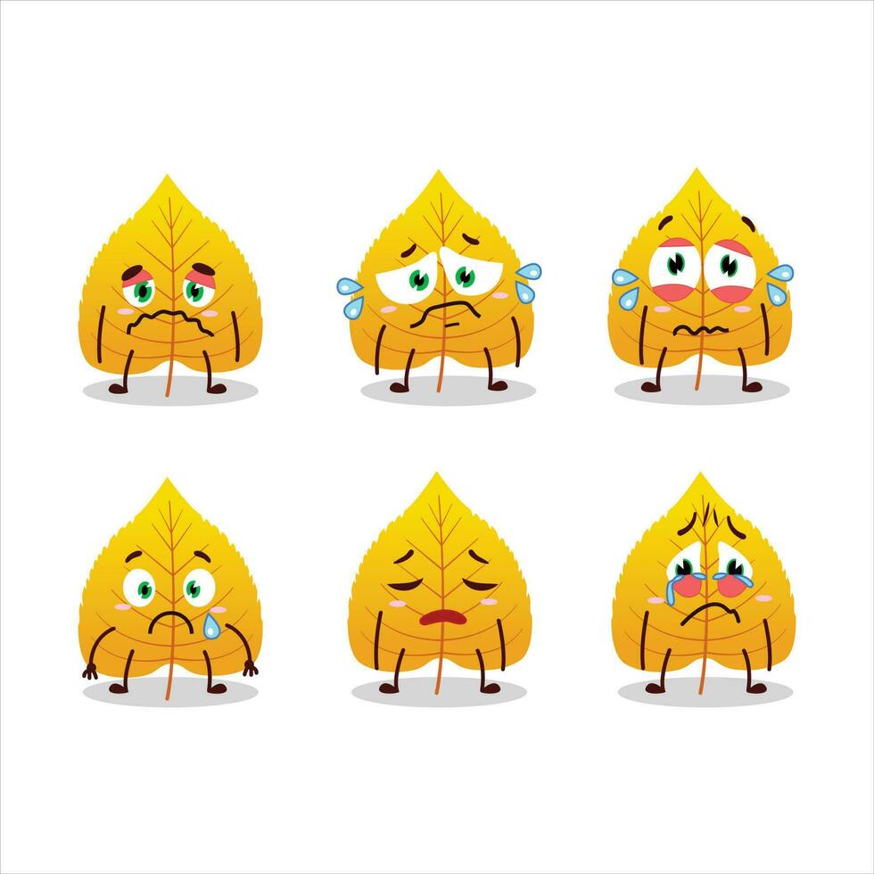 amarelo seco folhas desenho animado personagem com triste expressão vetor
