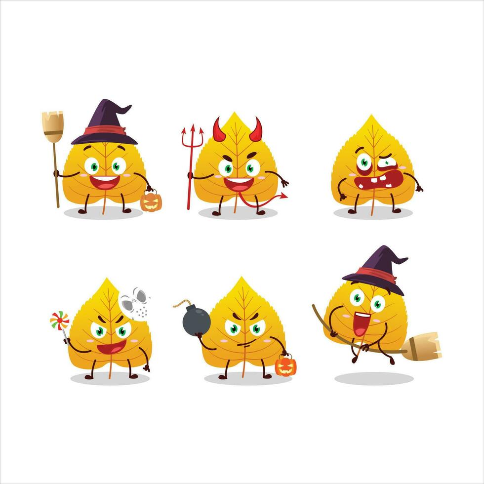 dia das Bruxas expressão emoticons com desenho animado personagem do amarelo seco folhas vetor