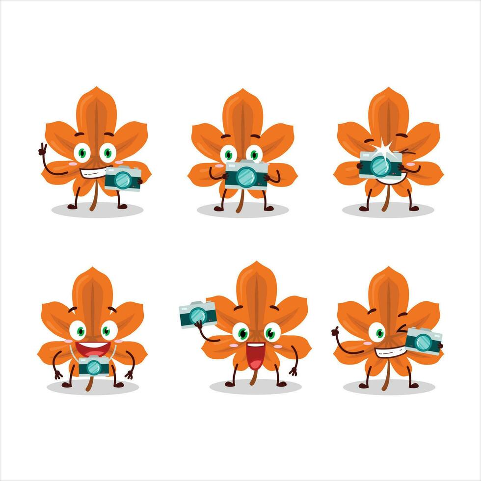 fotógrafo profissão emoticon com laranja seco folhas desenho animado personagem vetor