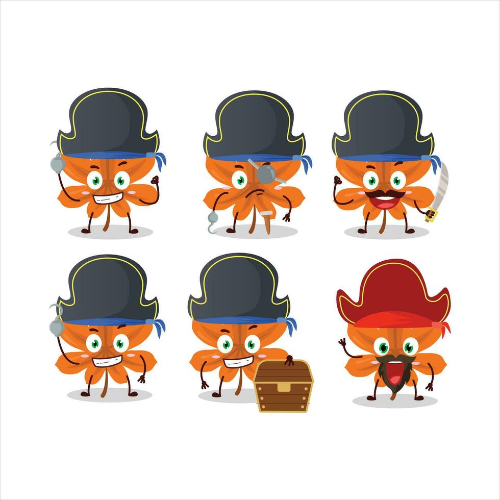 desenho animado personagem do laranja seco folhas com vários piratas emoticons vetor