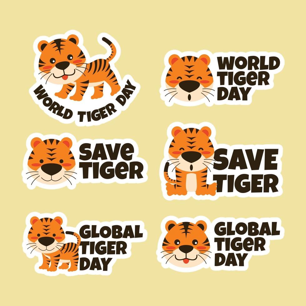 conjunto de adesivos do dia mundial do tigre vetor