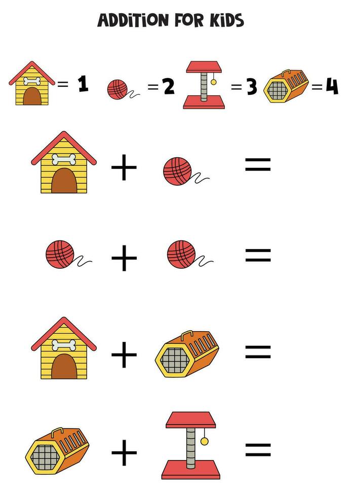 Adição para crianças com diferente desenho animado animal acessórios. vetor