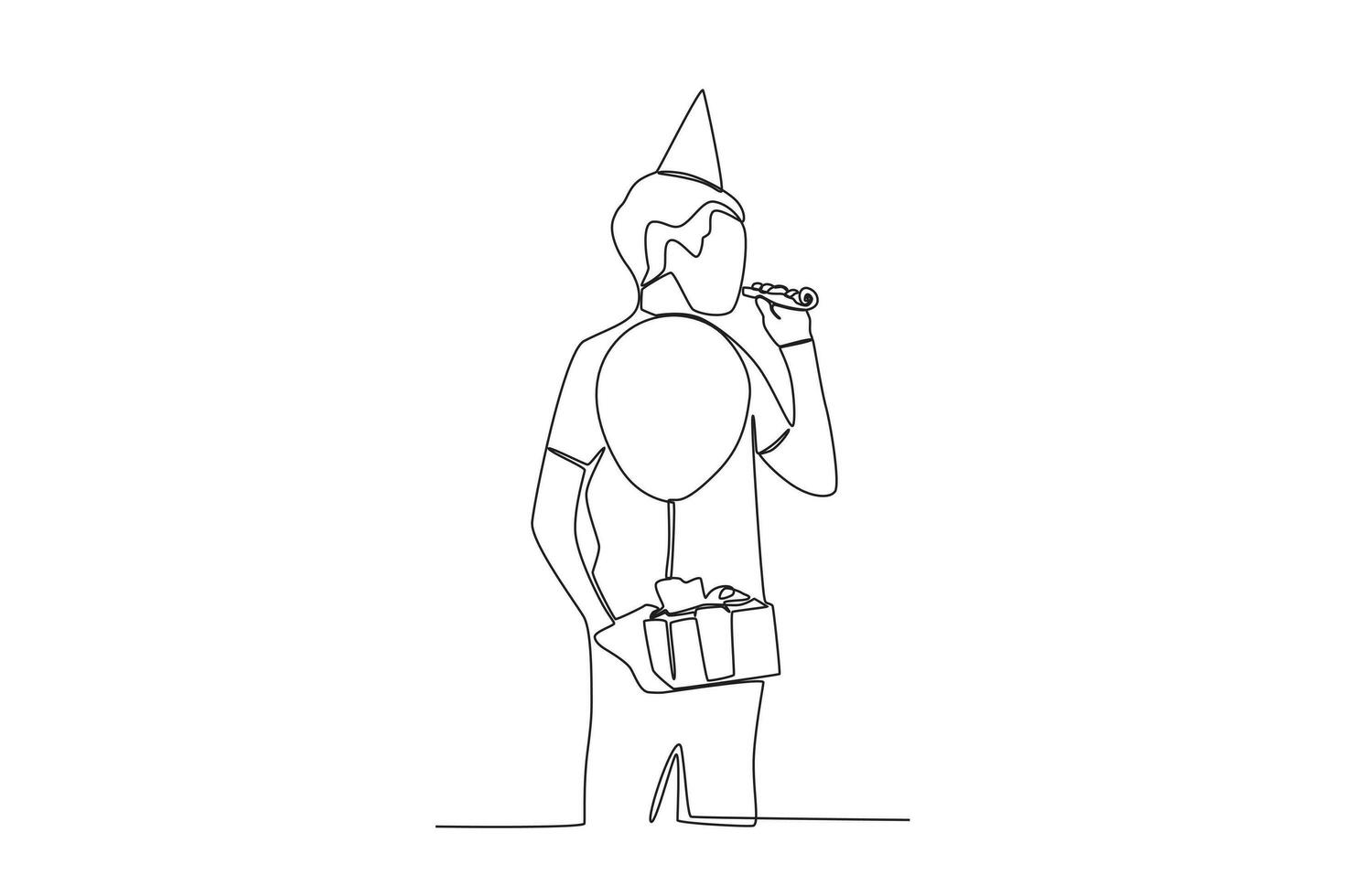 uma homem segurando uma bolo, balão e sopro uma trompete vetor