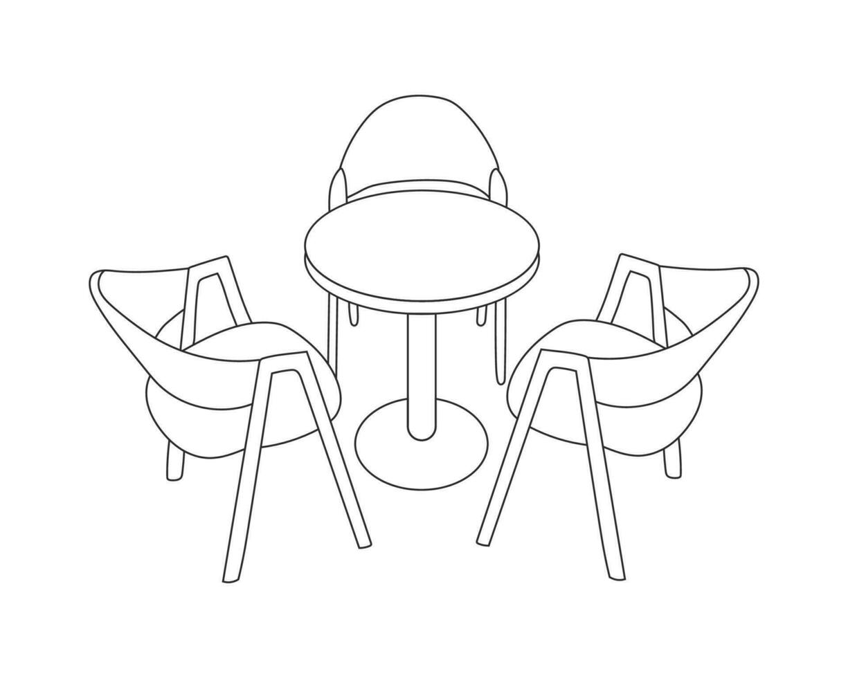 mão desenhado esboço do restaurante mobília definir, cadeiras e mesa, com branco fundo vetor