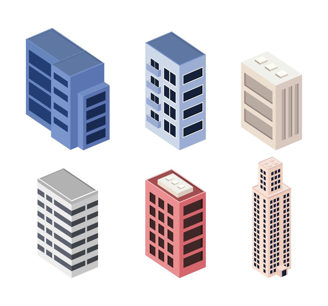 seis ícones de edifícios vetor